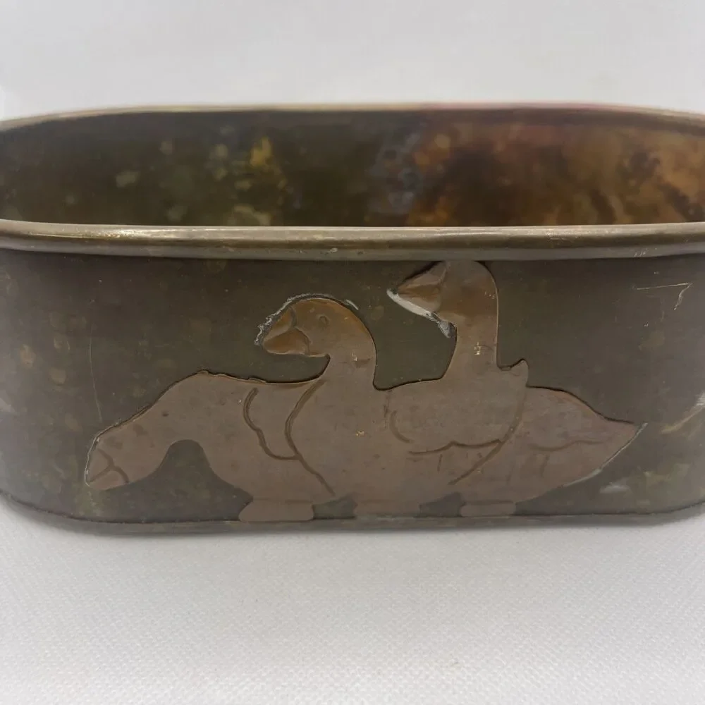 Vintage copper Duck planter with brass handles oval hand made VERY RARE